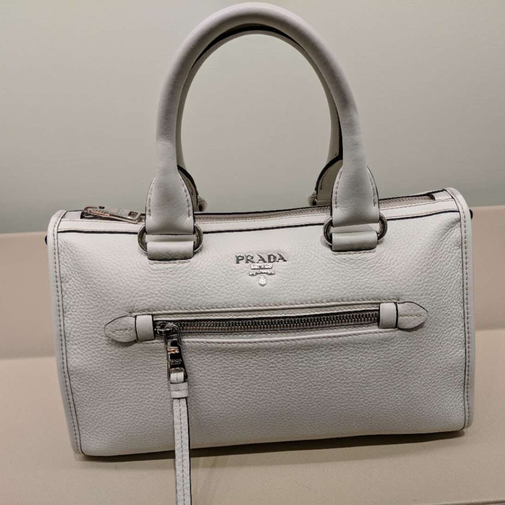 Prada Leather Convertible Boston  Bag White